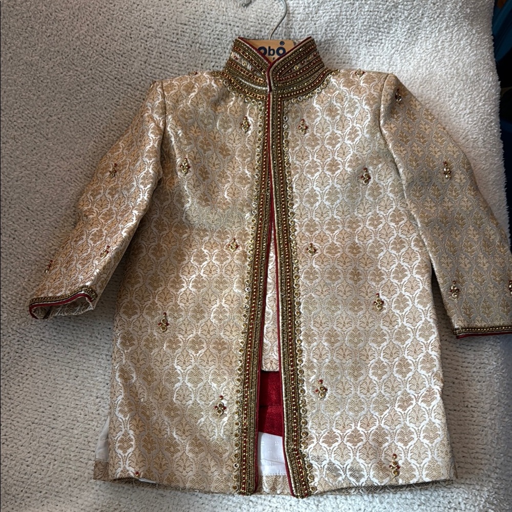 Elegant Gold and Red Boys Sherwani